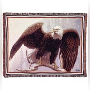 Fringed Throw Woven Eagle Tapestry Blanket AL AGNEW Cabin America USA Realistic